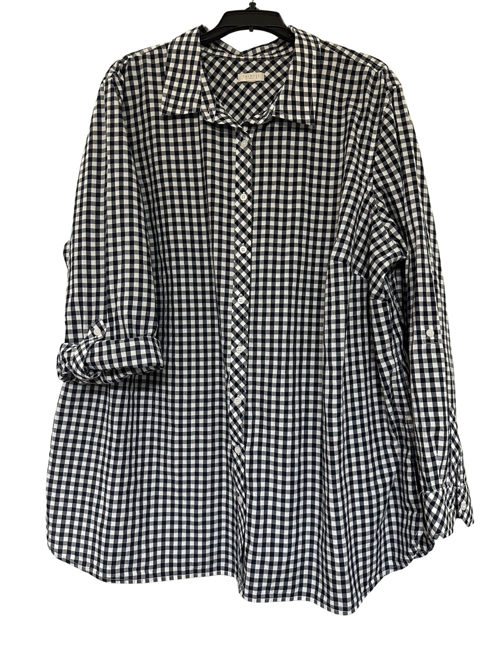 Talbots Woman Gingham Button Down Shirt Plus Black White Cotton Oversized Tunic
